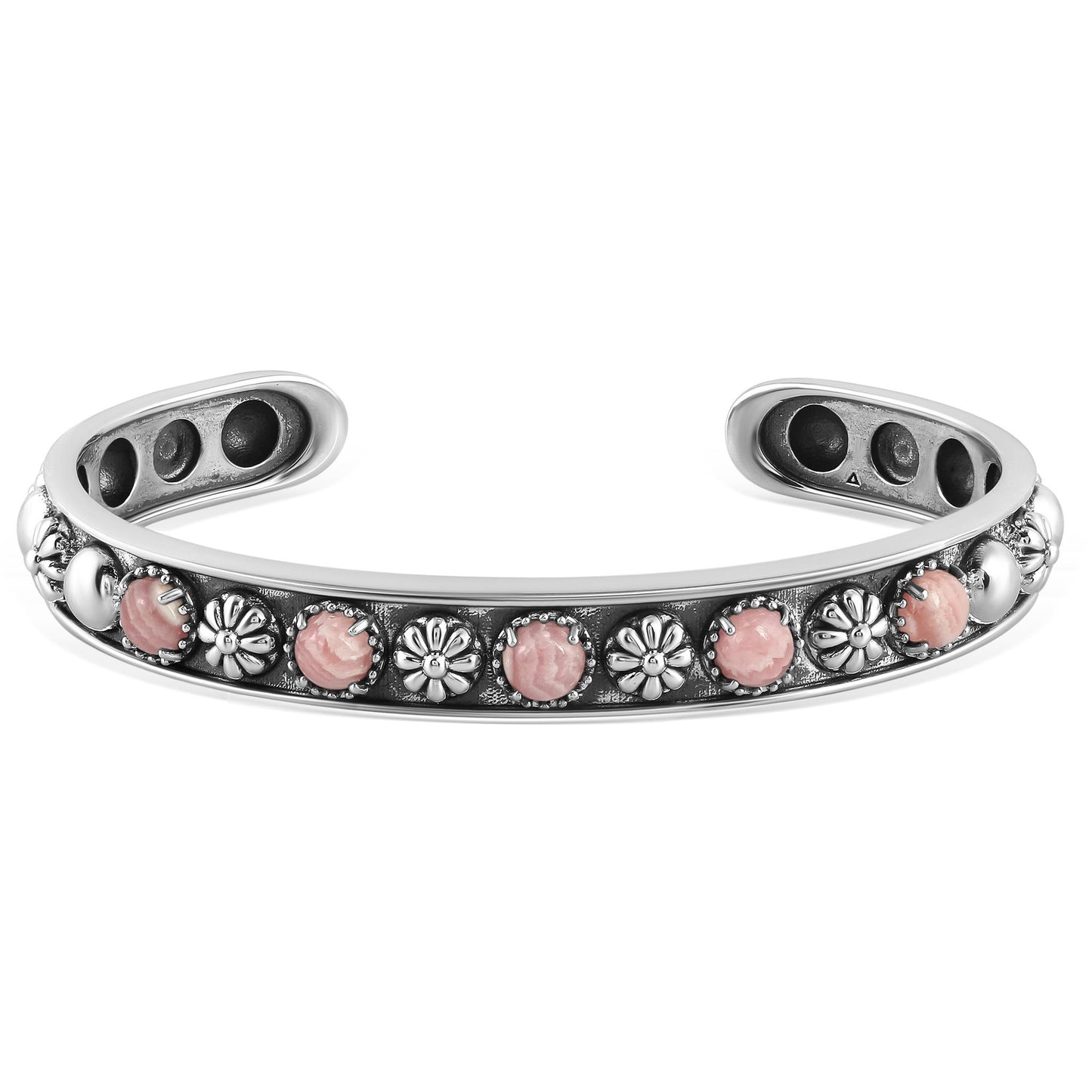 EXCLUSIVELY OURS! Sterling Silver Rhodochrosite Concha Flower Narrow Cuff Bracelet, Sizes Small to Large