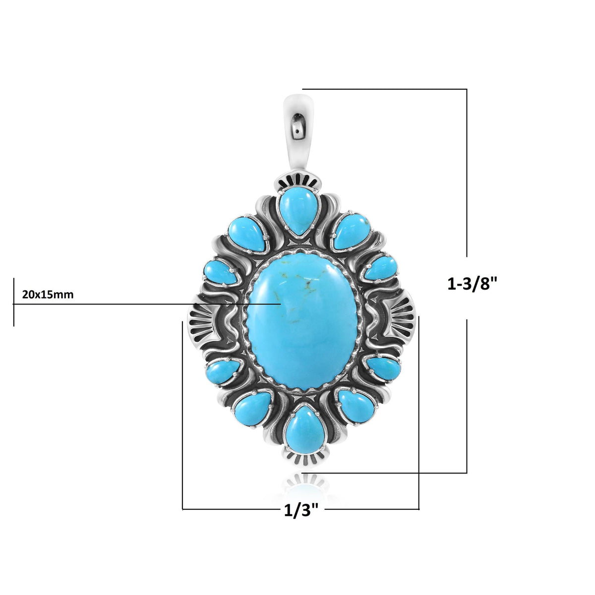 Sterling Silver Kingman Turquoise Oval and Pear-Cut Cluster Pendant Enhancer