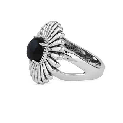  Sterling Silver Black Onyx Concha Ray Ring