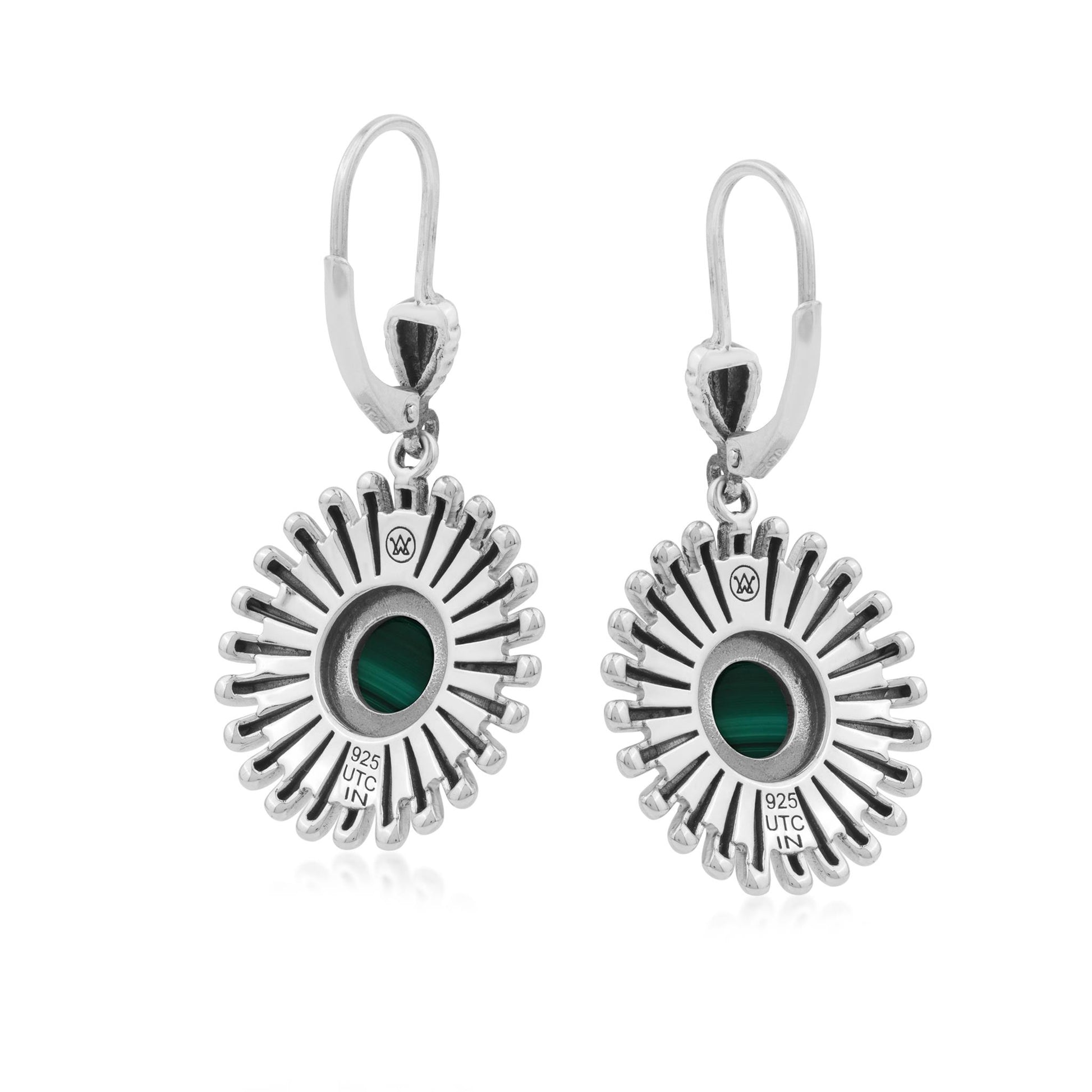  Sterling Silver Malachite Concha Ray Earrings