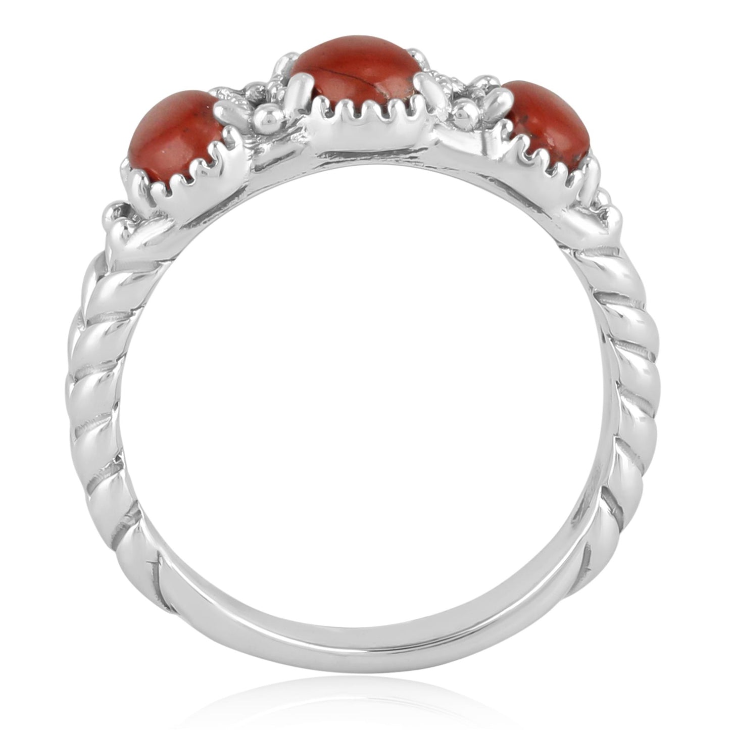 Sterling Silver Red Jasper Gemstone 3-Stone Ring, Sizes 5 to 10