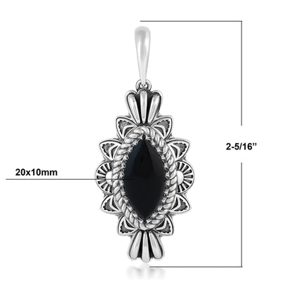  Sterling Silver Black Onyx Marquise Cut Gemstone Pendant Enhancer