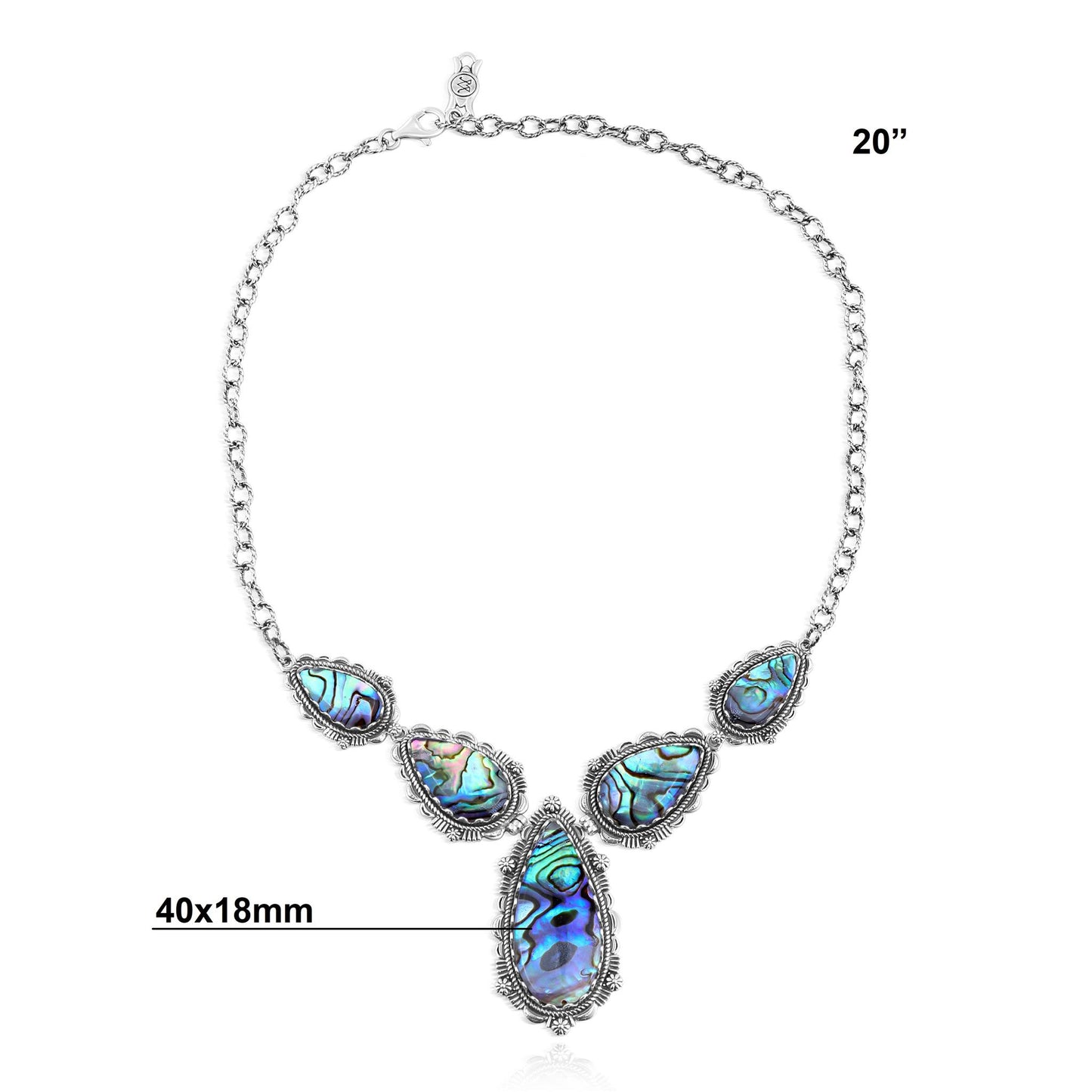 LIMITED EDITION! Sterling Silver Doublet Abalone Shell Pear-Shaped Statement Necklace, 20 Inches