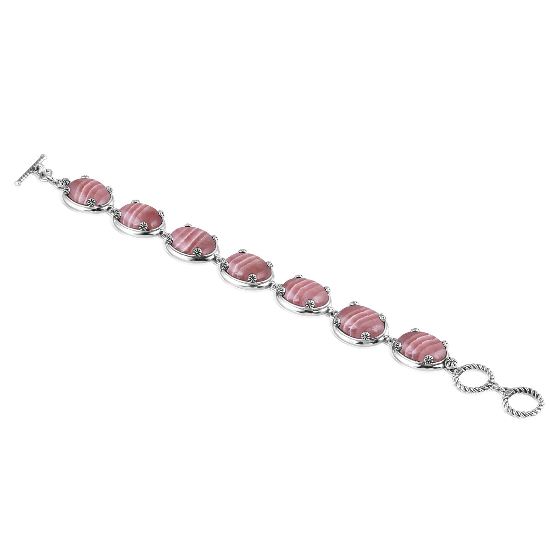 Sterling Silver Rhodochrosite Oval Cabochon Toggle Bracelet
