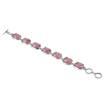 Sterling Silver Rhodochrosite Oval Cabochon Toggle Bracelet