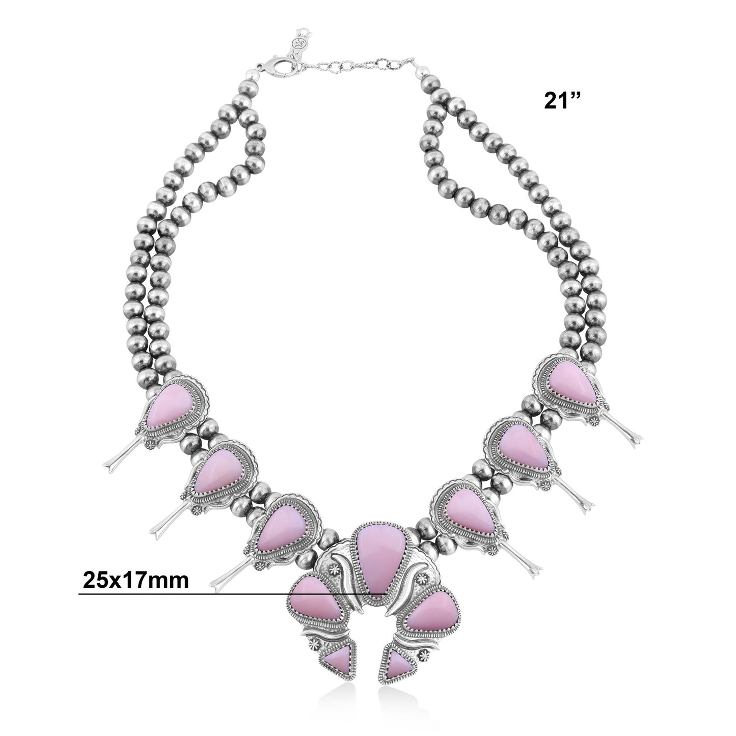 LIMITED EDITION! Sterling Silver Pink Opal Large Naja Squash Blossom Necklace