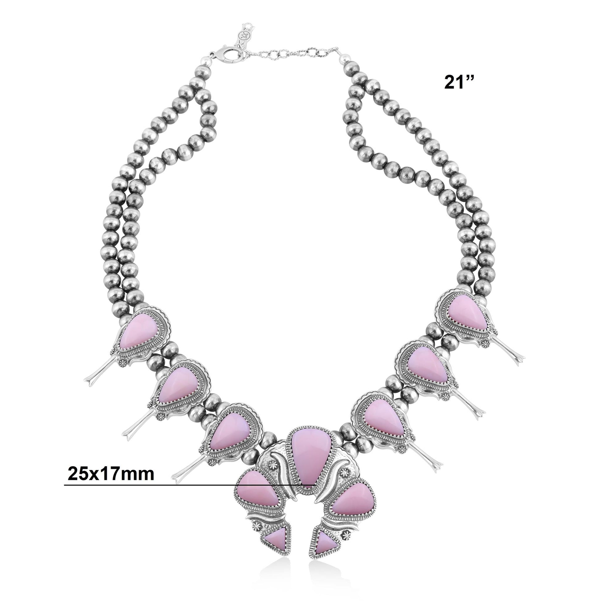 LIMITED EDITION! Sterling Silver Pink Opal Large Naja Squash Blossom Necklace