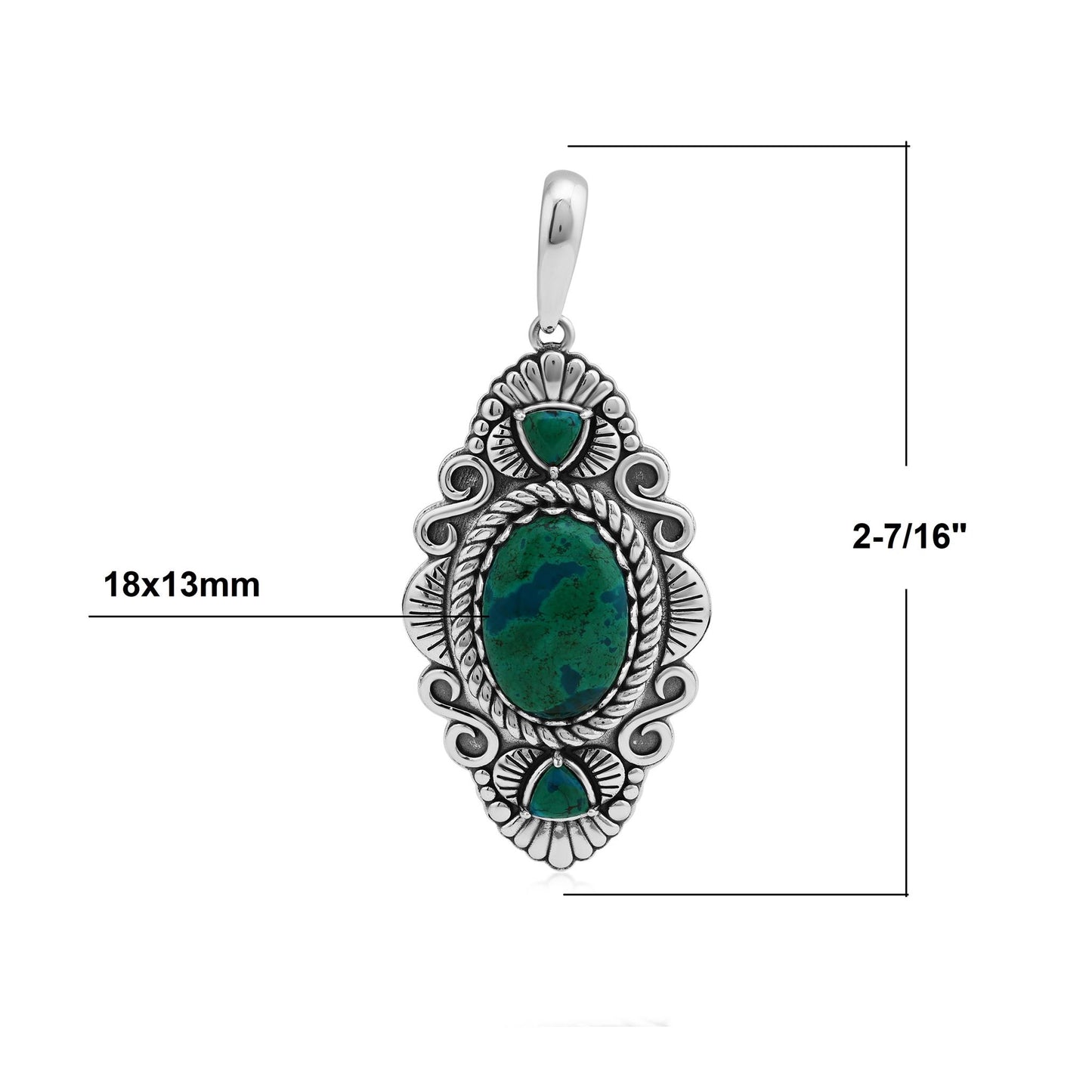 Sterling Silver Chrysocolla Oval and Trillion Gemstone Rope Pendant Enhancer 