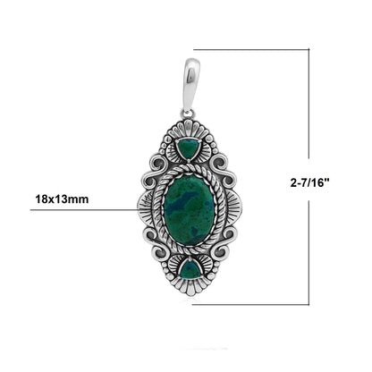 Sterling Silver Chrysocolla Oval and Trillion Gemstone Rope Pendant Enhancer 