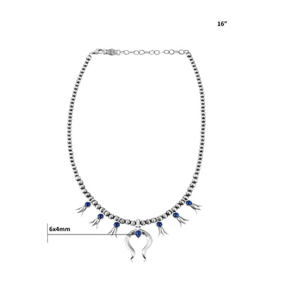 Sterling Silver Lapis Beaded Squash Blossom Necklace