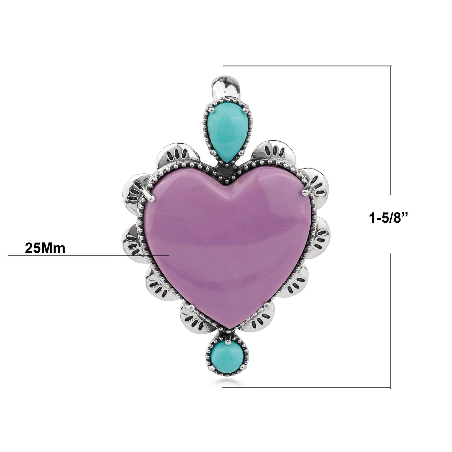 EXCLUSIVELY OURS! Sterling Silver Phosphosiderite and Kingman Turquoise Large Heart Design Pendant Enhancer