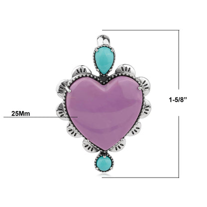 EXCLUSIVELY OURS! Sterling Silver Phosphosiderite and Kingman Turquoise Large Heart Design Pendant Enhancer