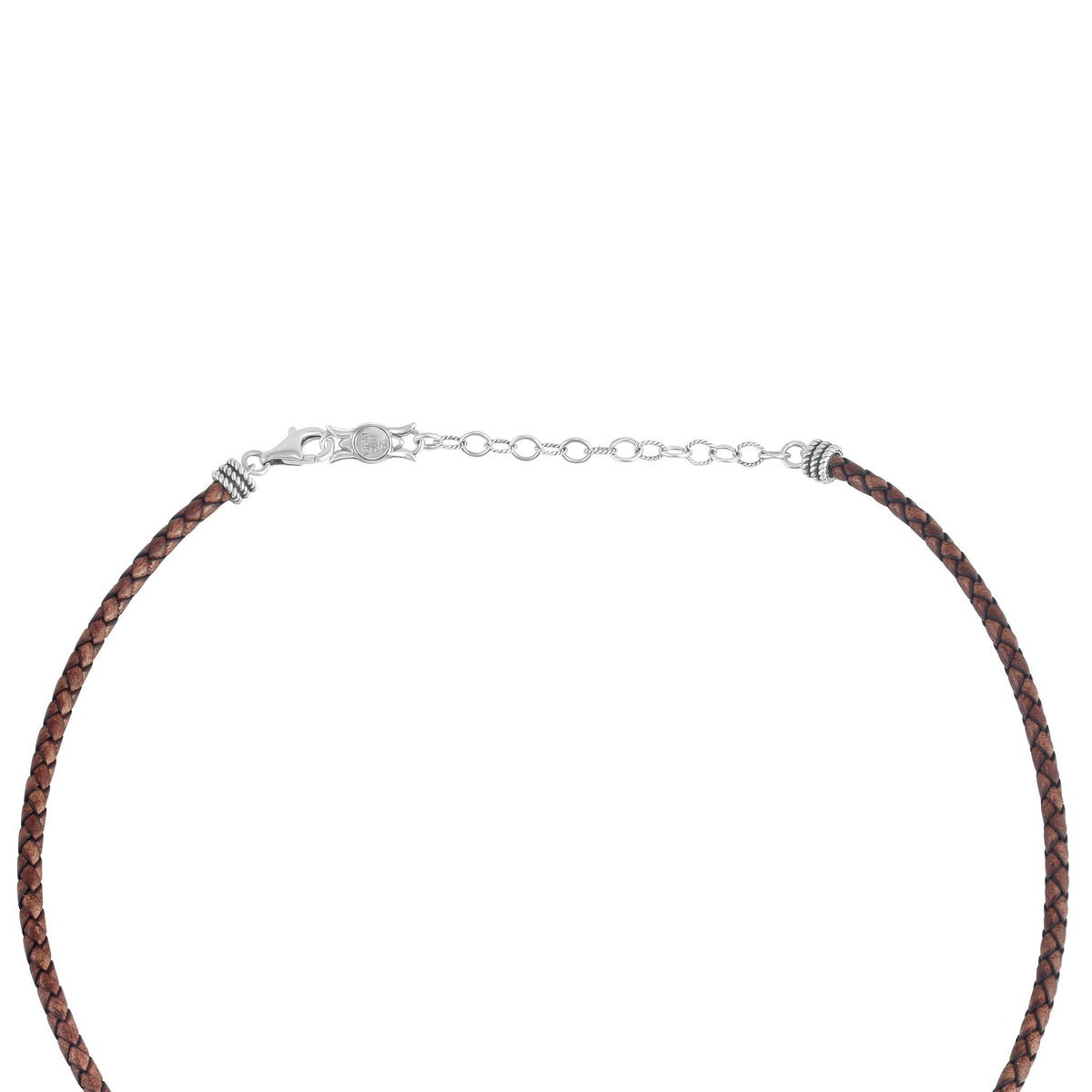 Sterling Silver Green Turquoise Brown Leather Cluster Necklace, 17 to 20 Inches