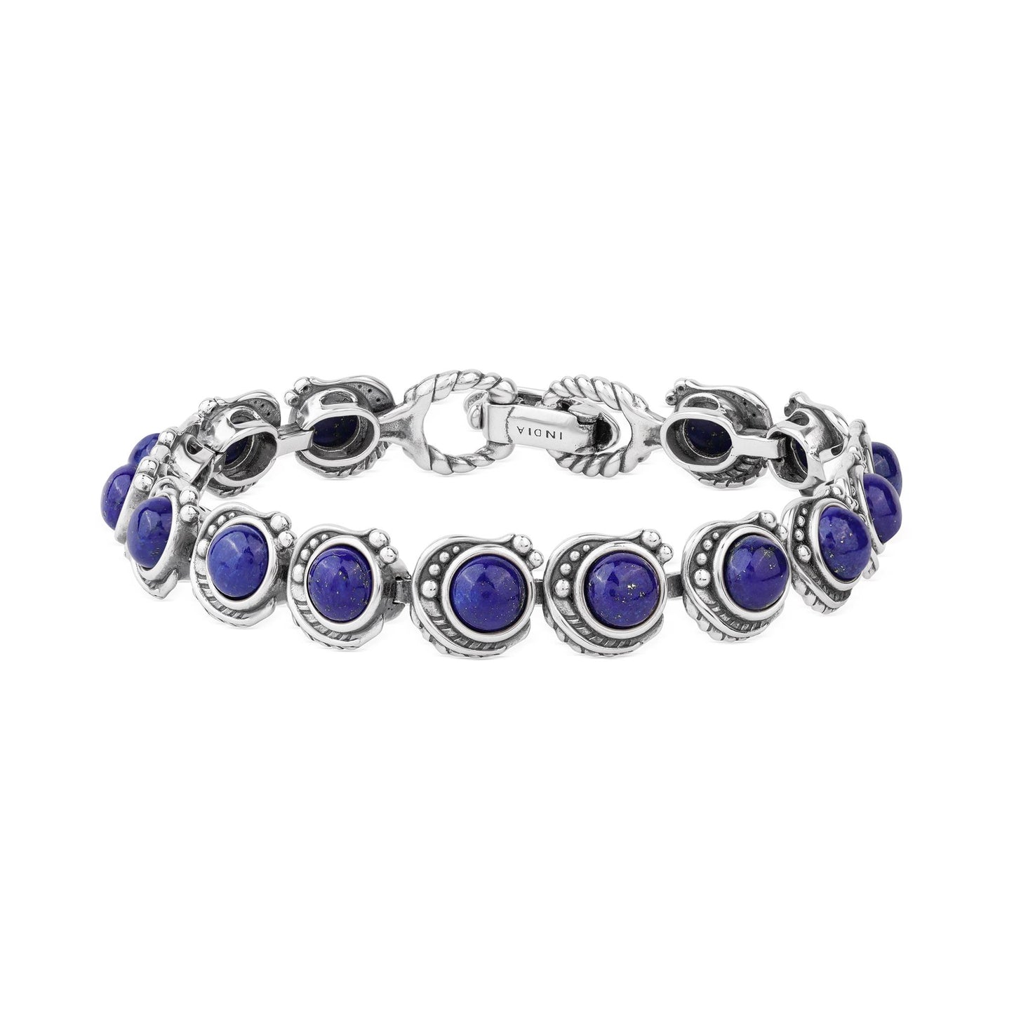  Sterling Silver Lapis Round Cabochon Tennis Bracelet