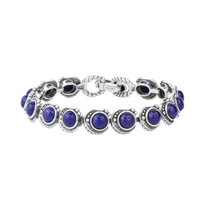  Sterling Silver Lapis Round Cabochon Tennis Bracelet