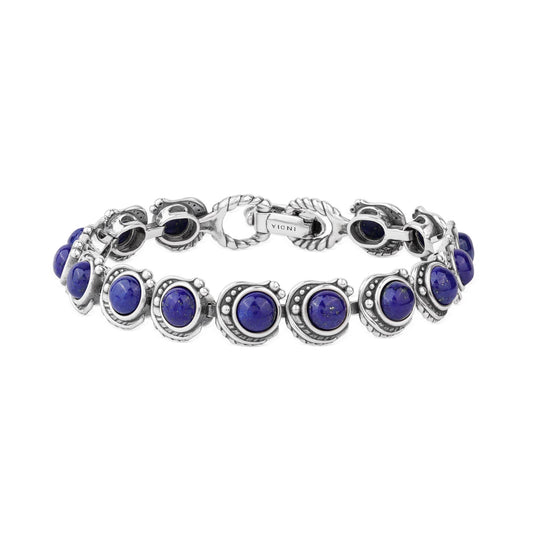 Sterling Silver Lapis Round Cabochon Tennis Bracelet