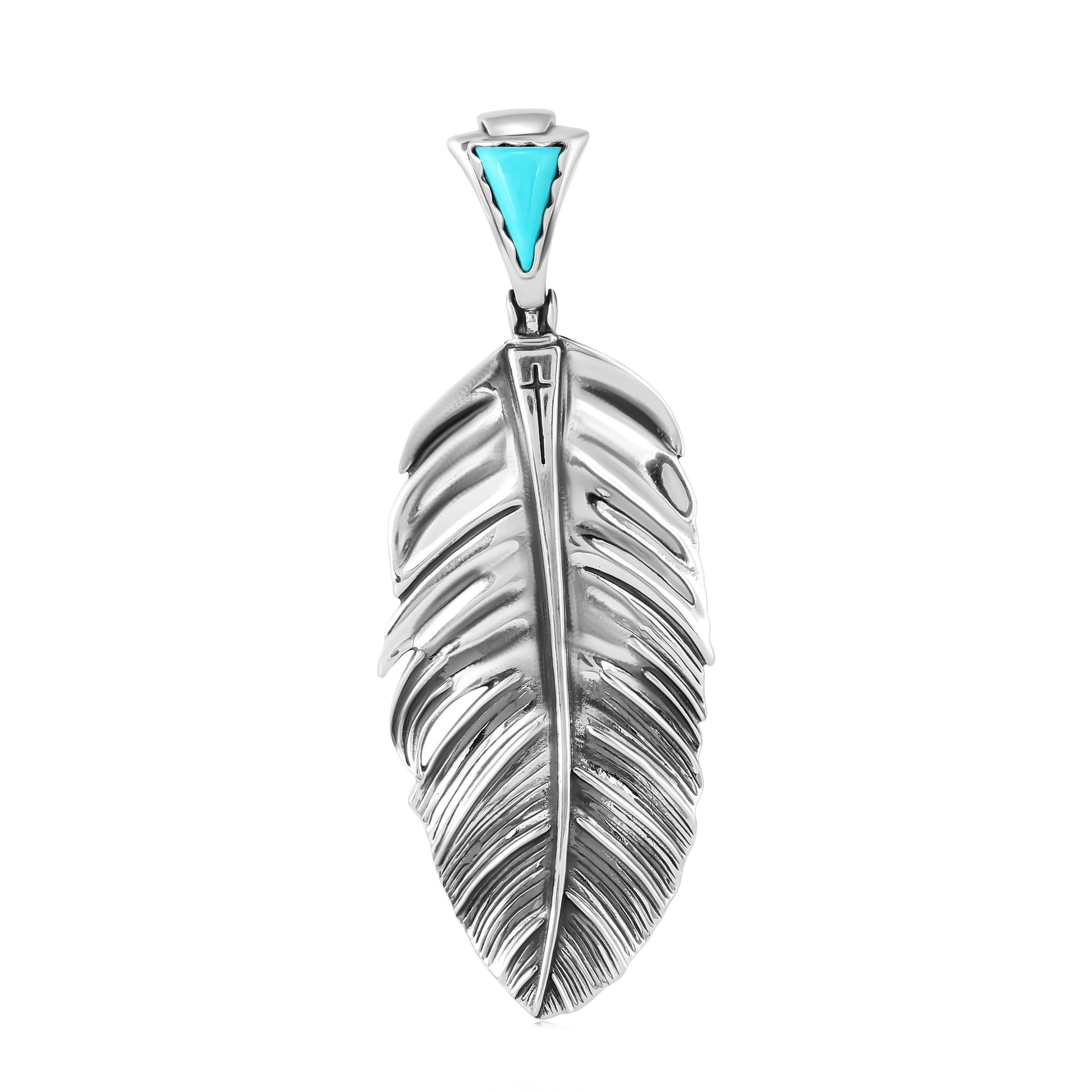 Sterling Silver Sleeping Beauty Turquoise Fritz Casuse Prayer Feather Pendant Enhancer