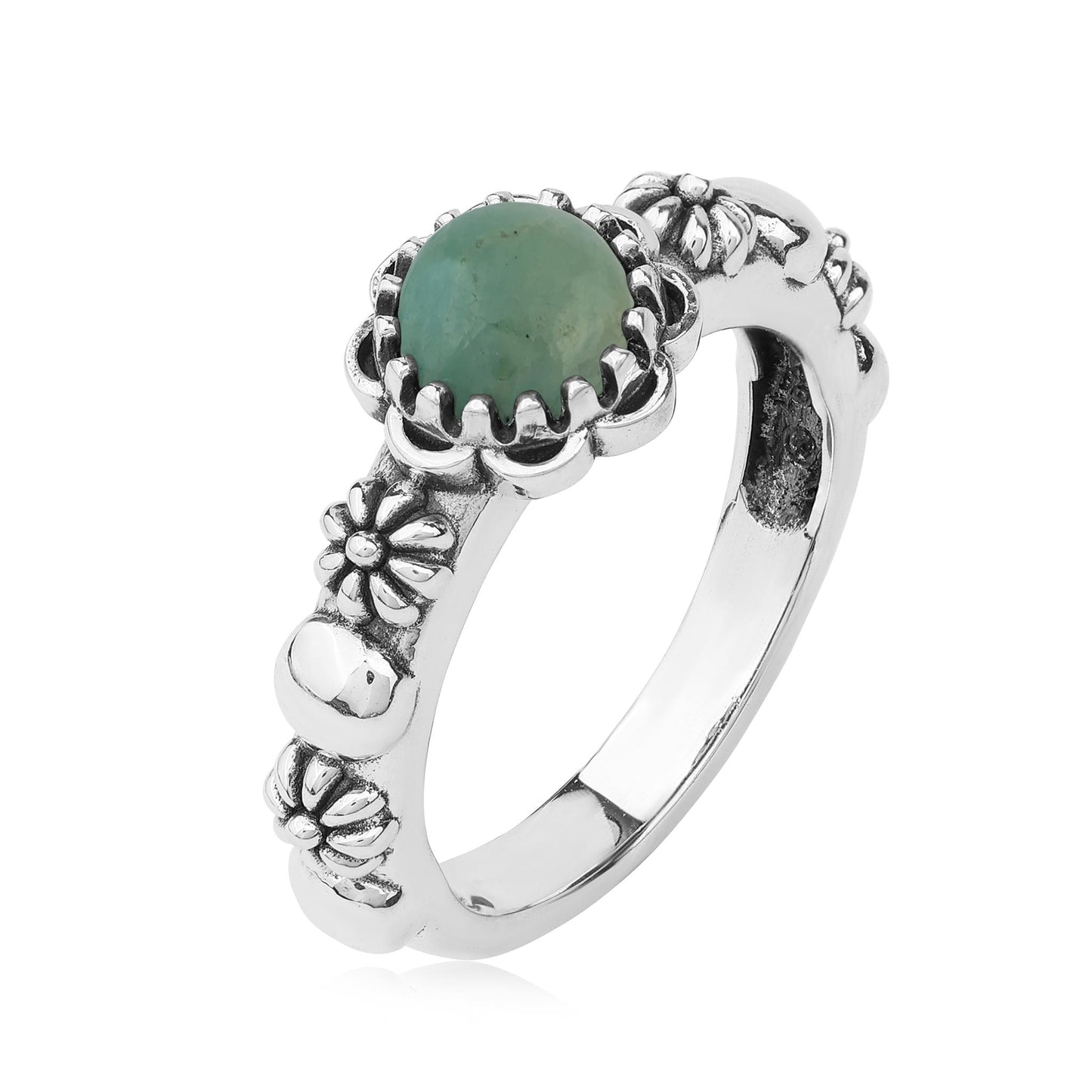  Sterling Silver Green Turquoise Single Row Concha Flower Ring