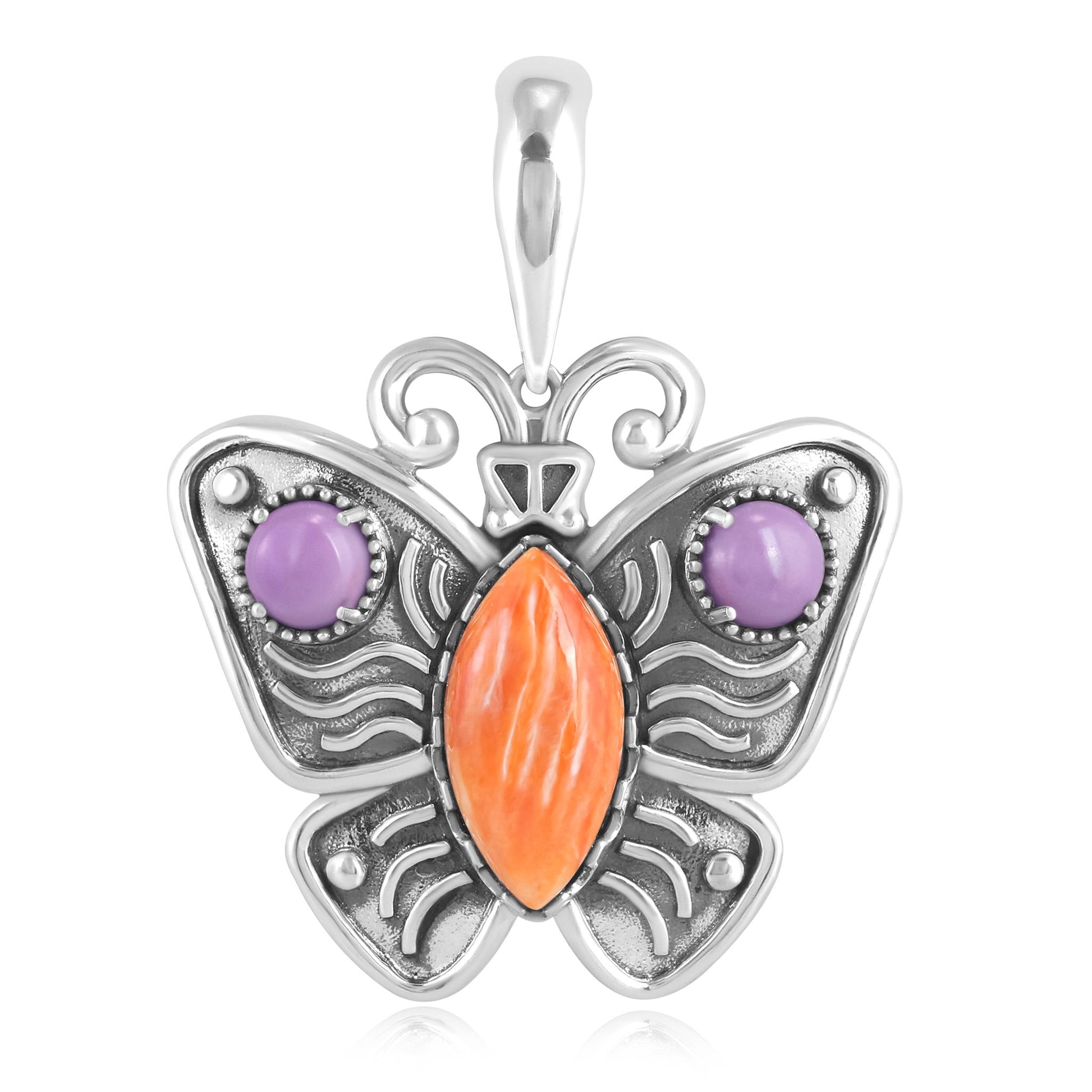 Sterling Silver Orange Spiny Oyster and Phosphosiderite Butterfly Pendant Enhancer