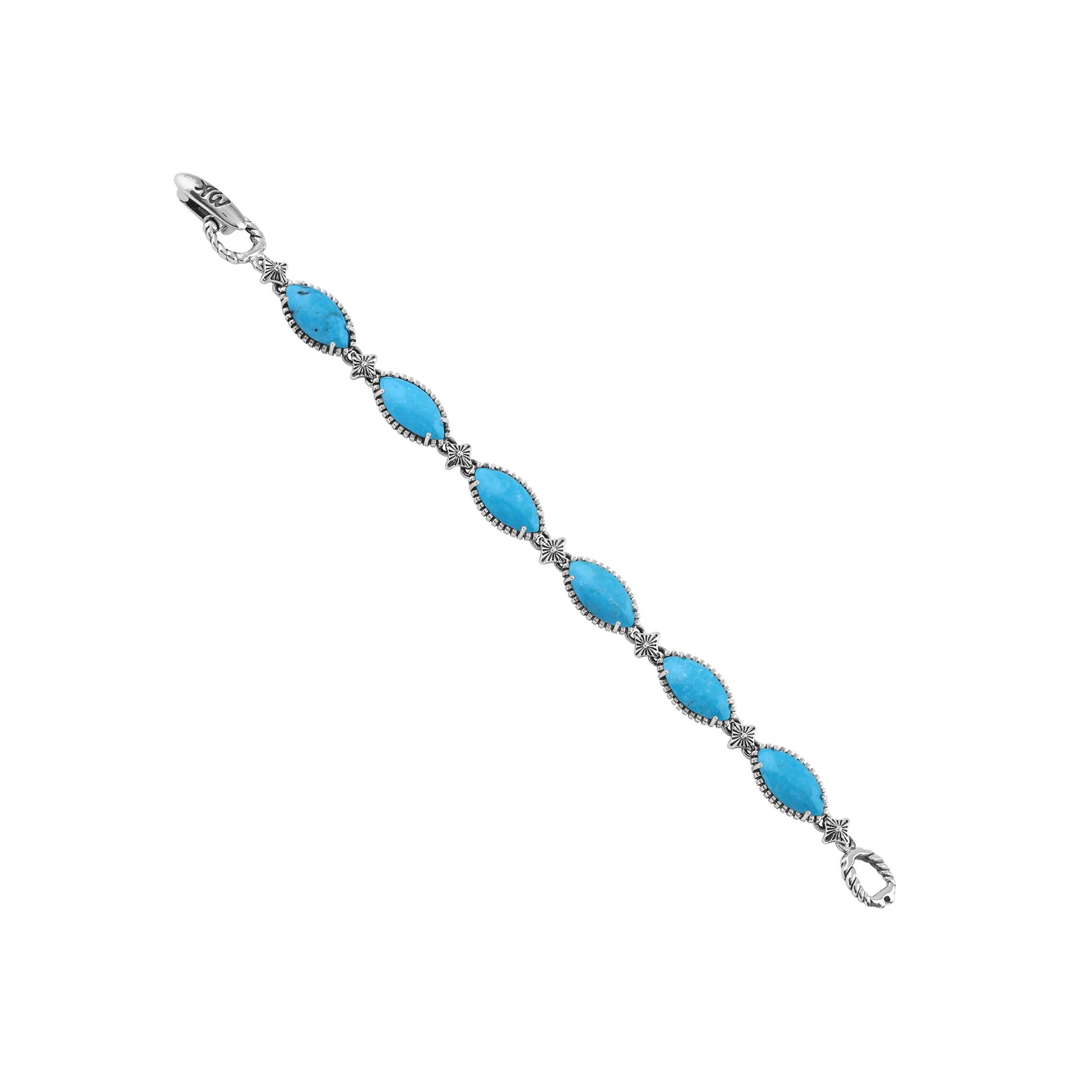  Sterling Silver Kingman Turquoise Marquise Cut Link Bracelet