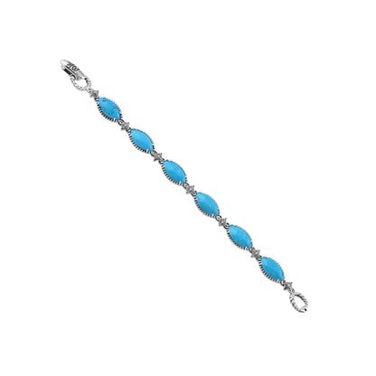 Sterling Silver Kingman Turquoise Marquise Cut Link Bracelet
