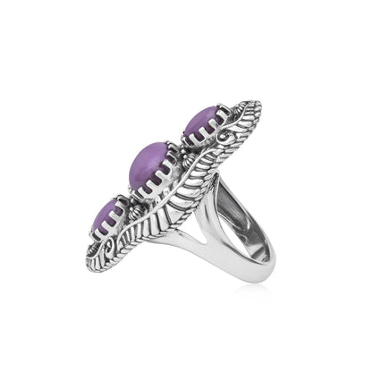 Sterling Silver Phosphosiderite Leaf and Vine Oval Ring