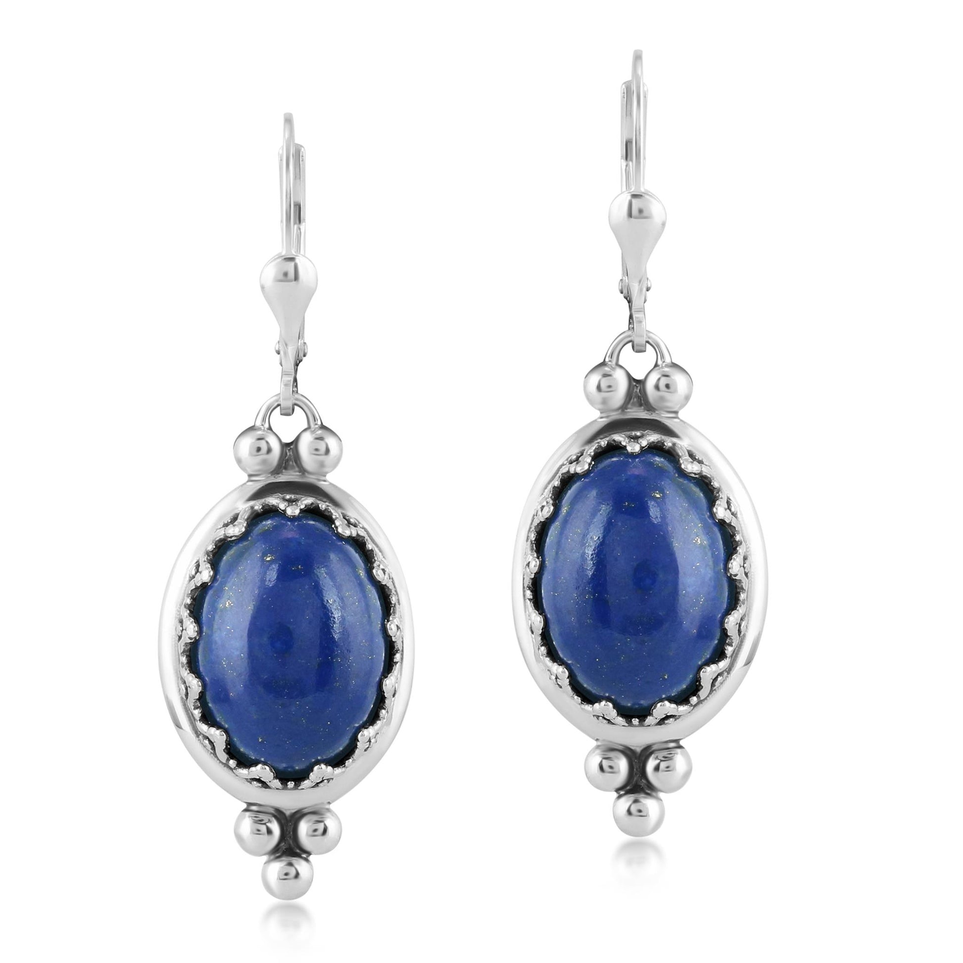 Sterling Silver Lapis Gemstone Crown Detail Lever Back Earrings