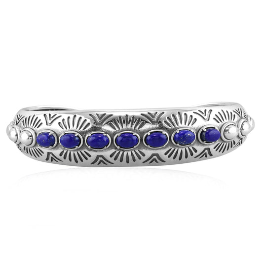 Sterling Silver Lapis Gemstone Textured Cuff Bracelet