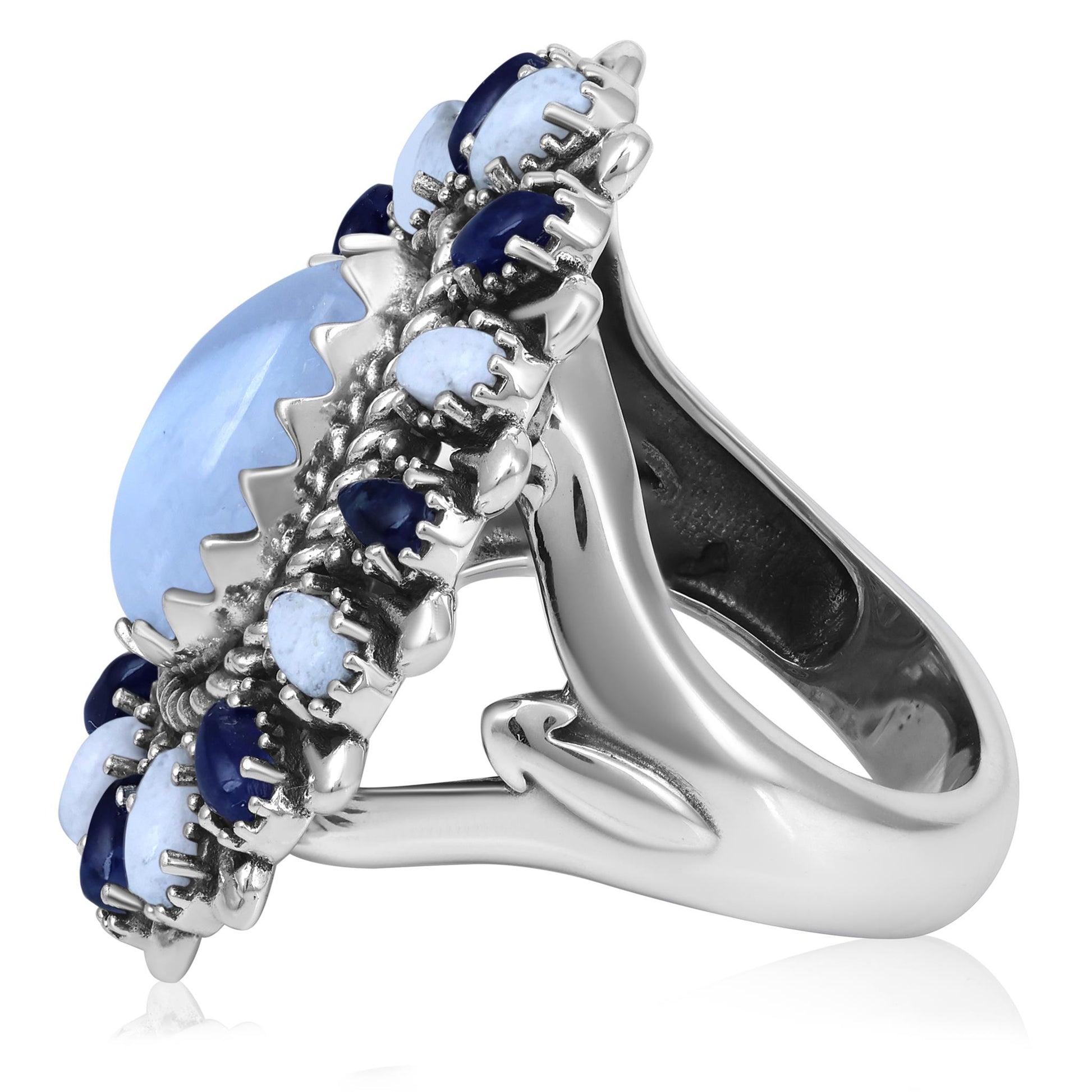 Sterling Silver Blue Lace Agate, Sodalite and White Agate Pear-Shaped Cluster Ring