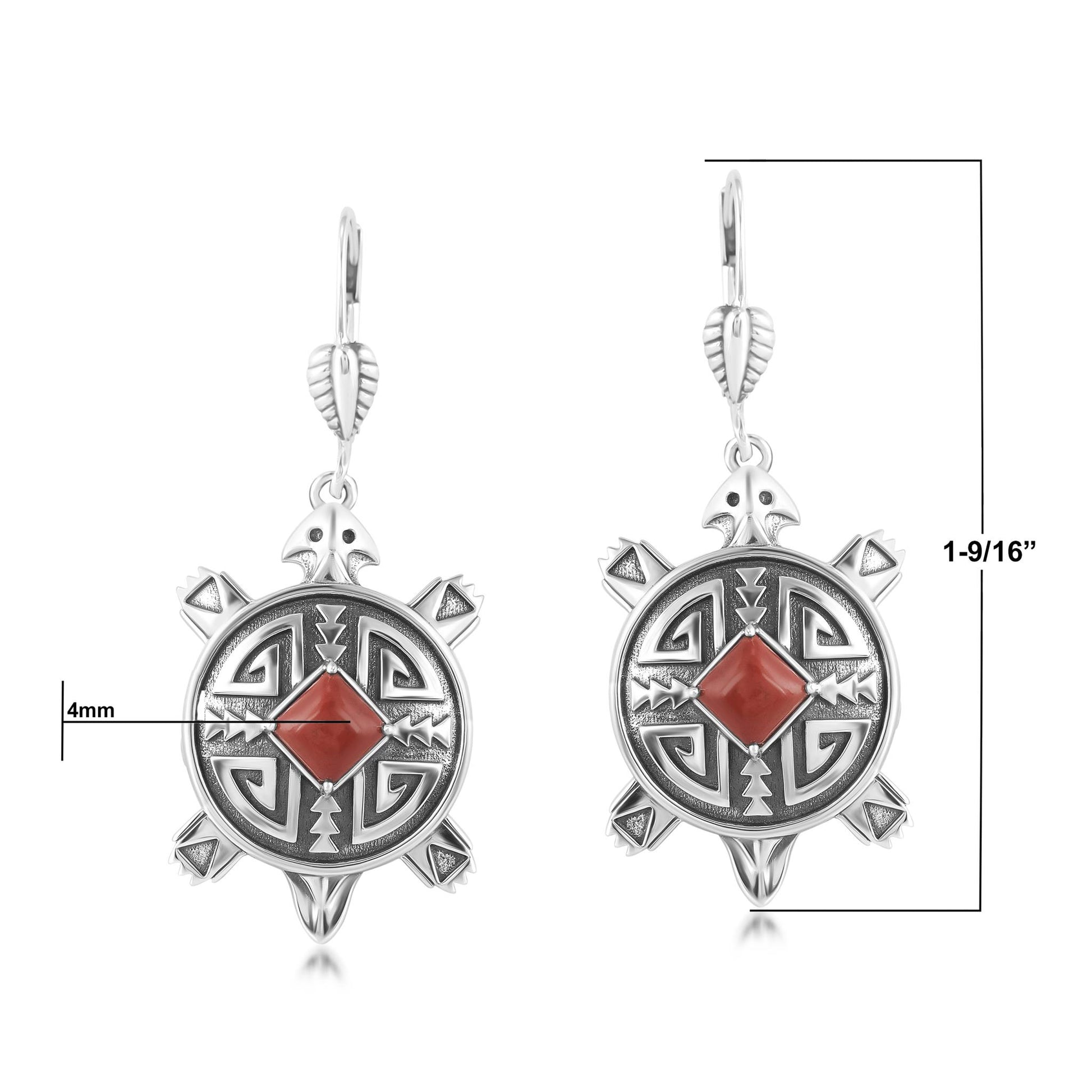 EXCLUSIVELY OURS! Sterling Silver Red Jasper Turtle Dangle Earrings