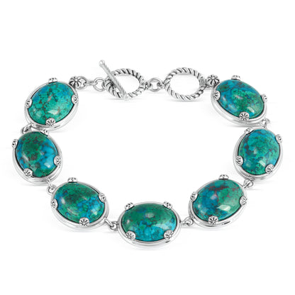 EXCLUSIVELY OURS! Sterling Silver Chrysocolla Oval Cabochon Toggle Bracelet, Sizes Small to Large