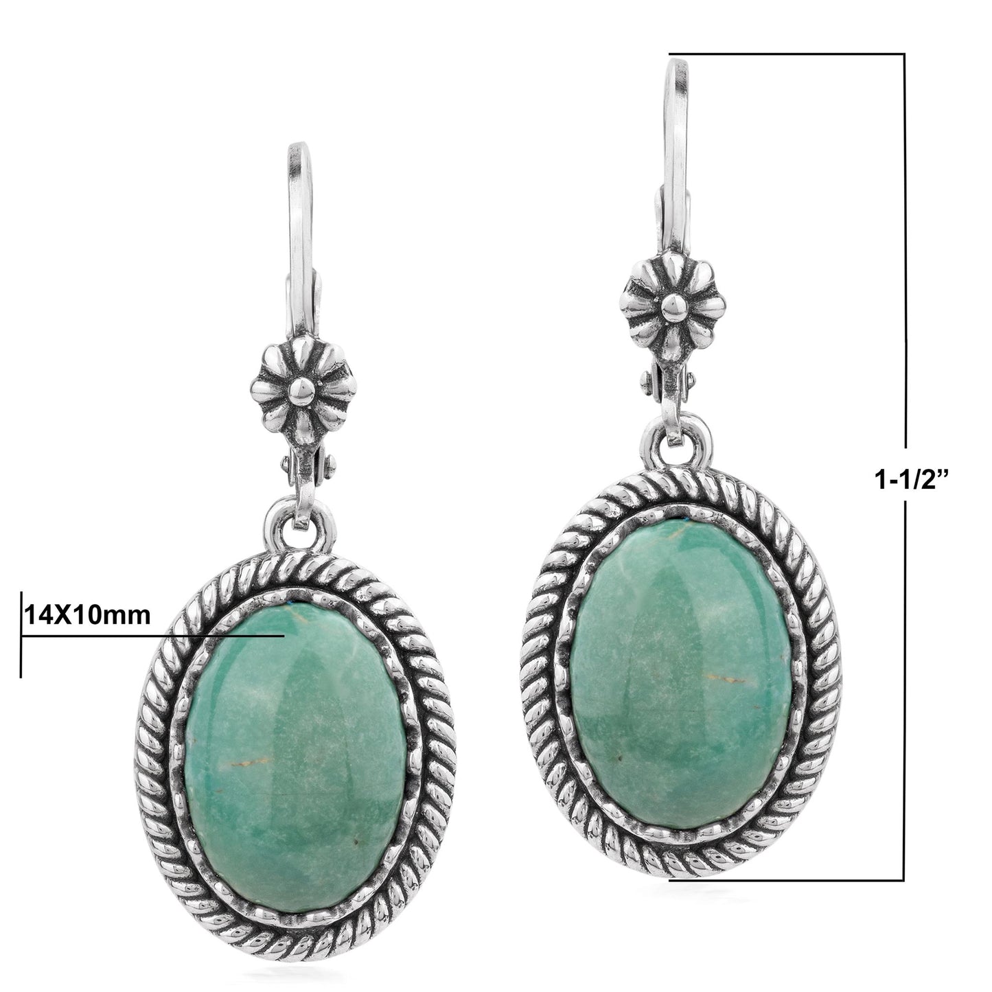 EXCLUSIVELY OURS! Sterling Silver Green Turquoise Oval Drop Lever Back Earrings