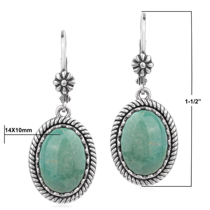 EXCLUSIVELY OURS! Sterling Silver Green Turquoise Oval Drop Lever Back Earrings