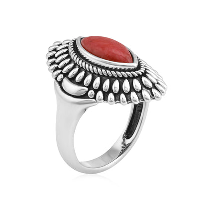 Sterling Silver Rhodonite Marquise Cut Rope and Bead Ring