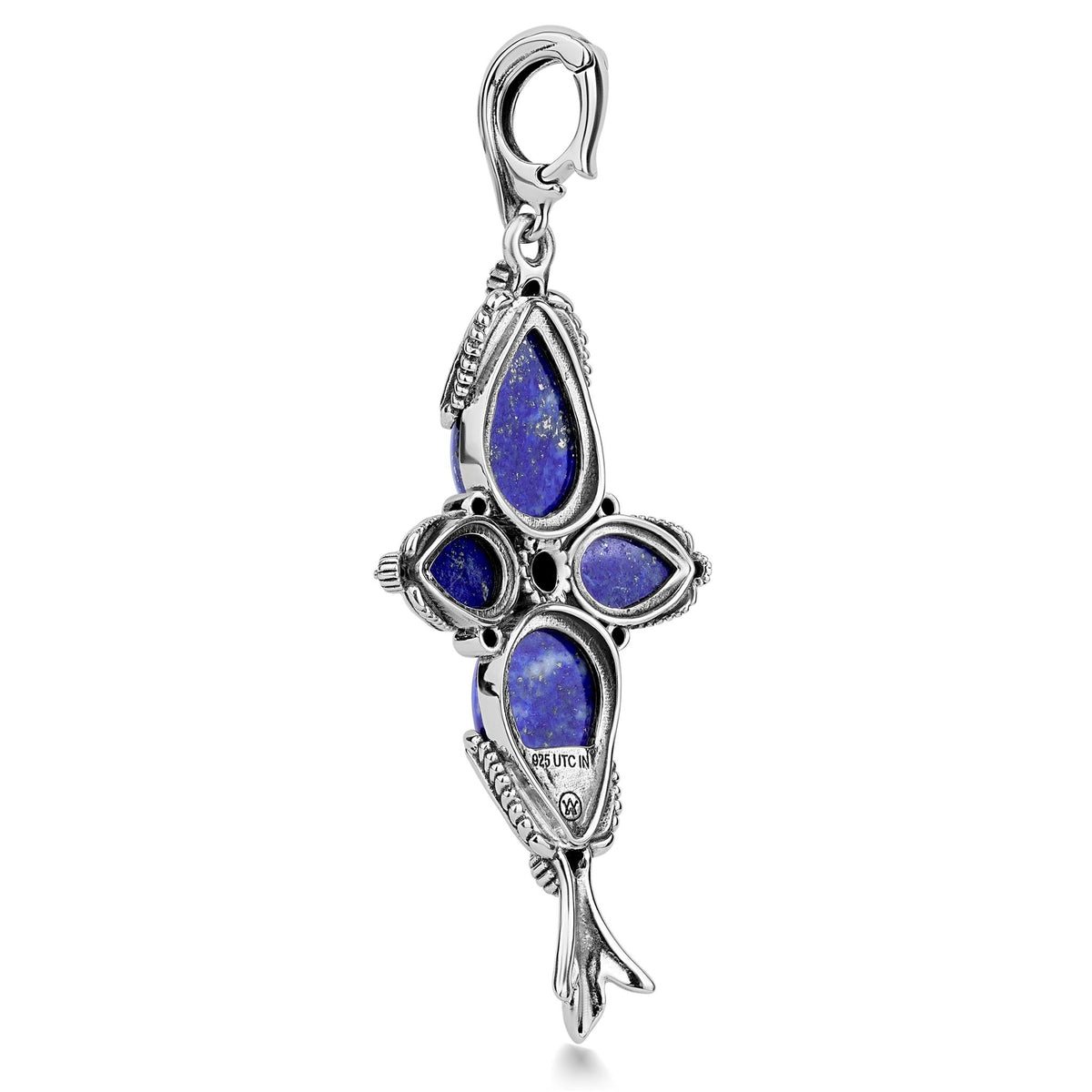 Sterling Silver Four Pear Lapis Gemstone Pendant Enhancer 