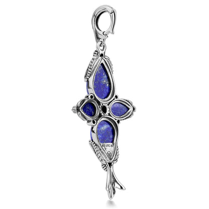 Sterling Silver Four Pear Lapis Gemstone Pendant Enhancer 
