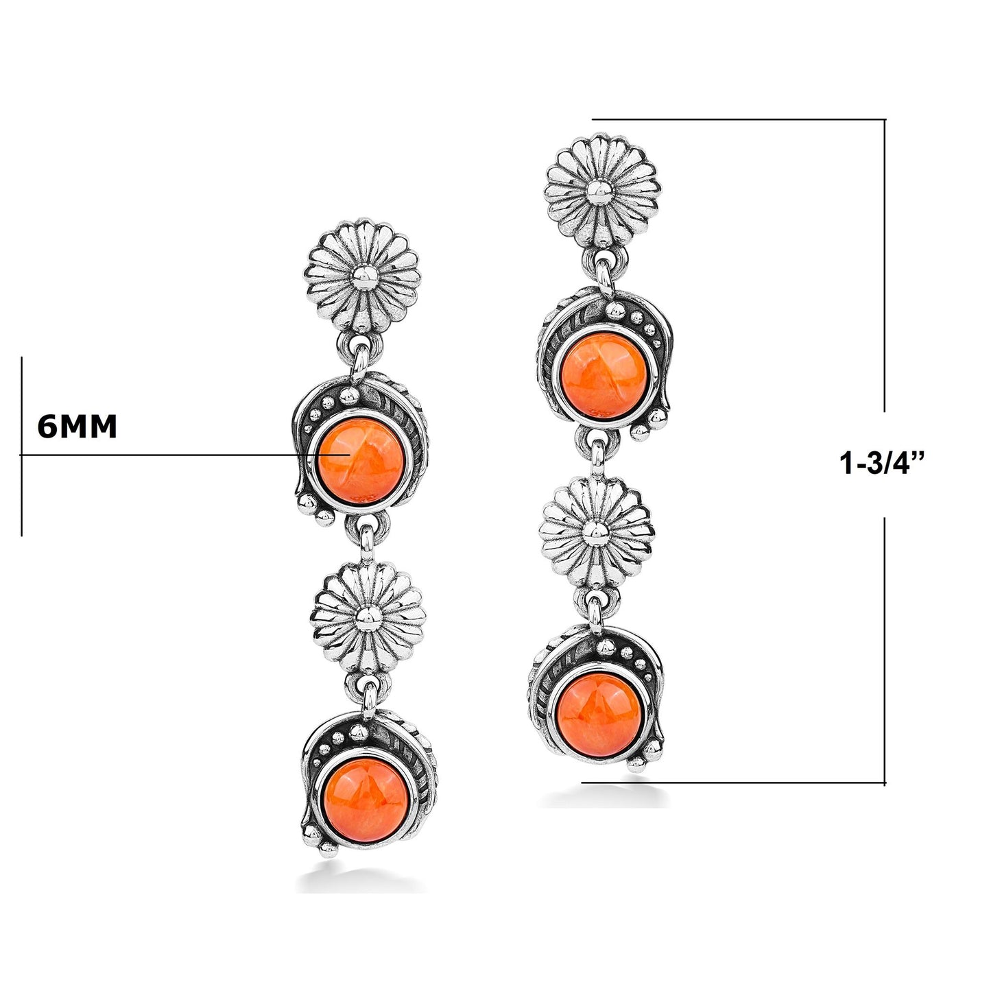 EXCLUSIVELY OURS! Sterling Silver Orange Spiny Oyster Leaf and Flower Dangle Earrings