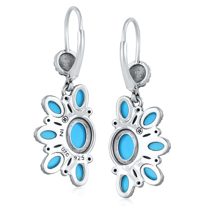 Sterling Silver Half Cluster Sleeping Beauty Turquoise Lever Back Earrings