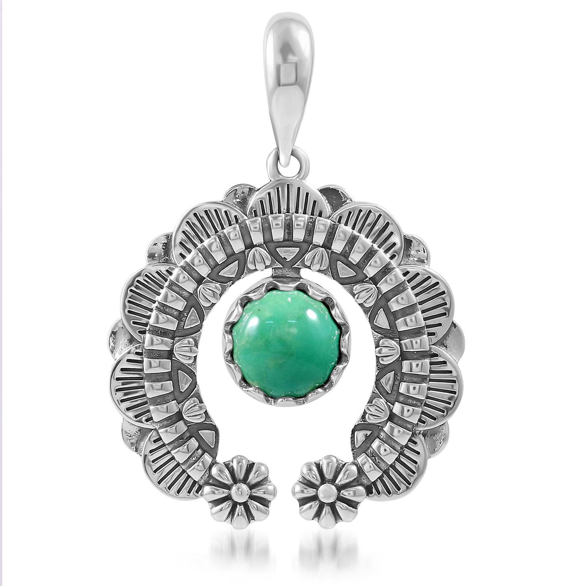Sterling Silver Green Turquoise Round Cut Naja Pendant Enhancer