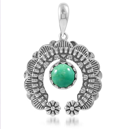 Sterling Silver Green Turquoise Round Cut Naja Pendant Enhancer