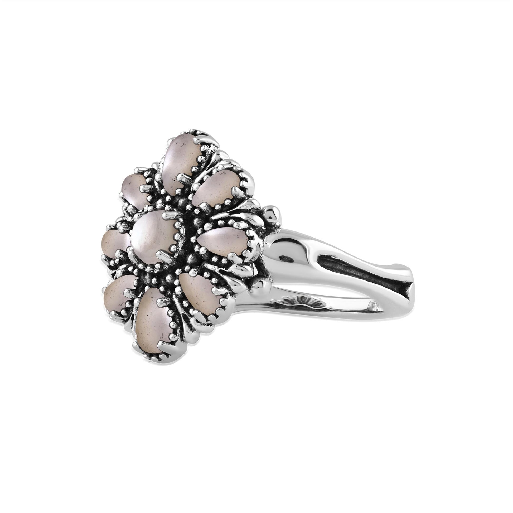  Sterling Silver White Mother of Pearl Flower Cluster Ring