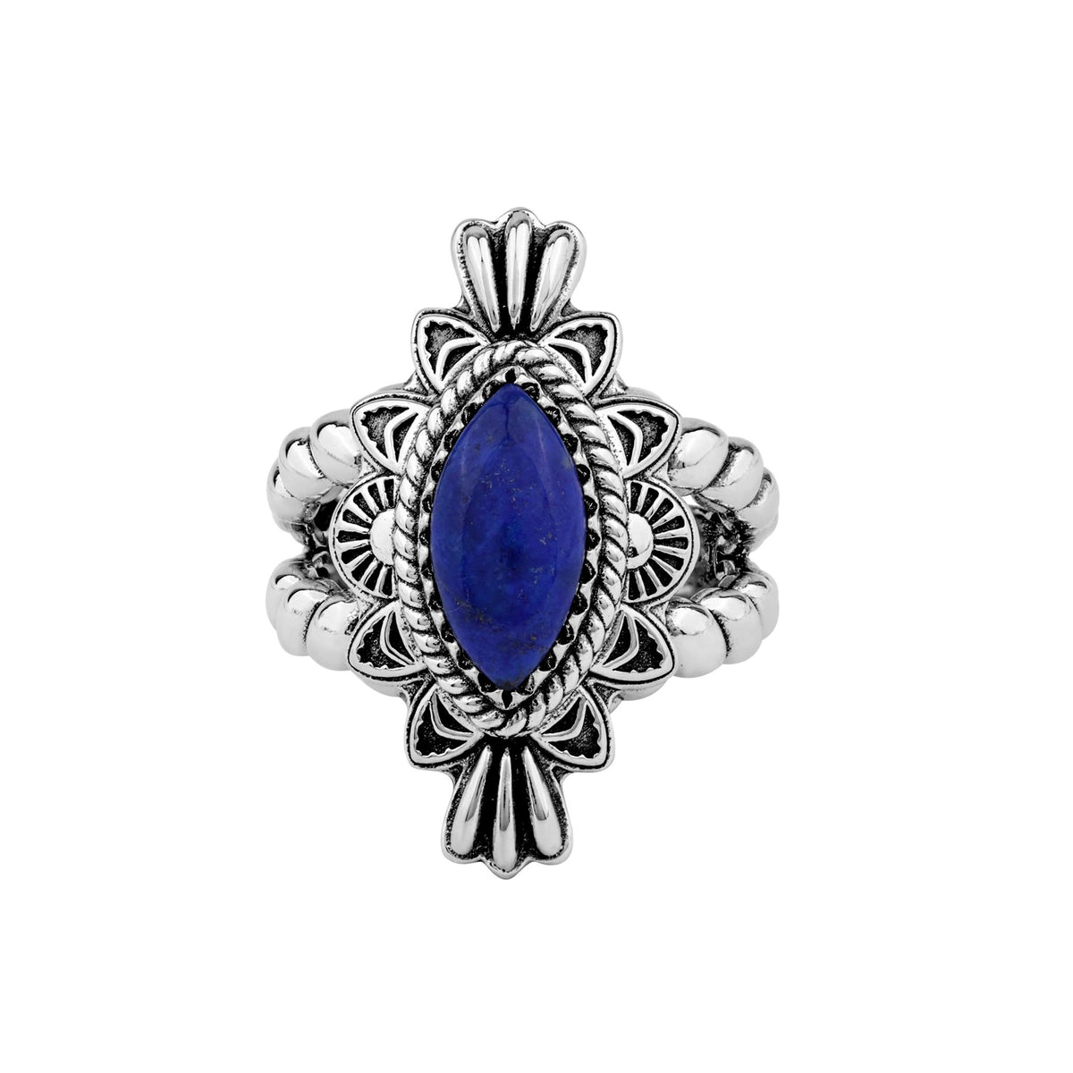 Sterling Silver Lapis Marquise Rope Ring, Sizes 5 to 10