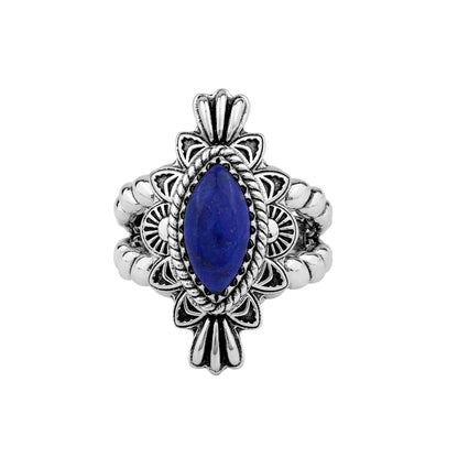 Sterling Silver Lapis Marquise Rope Ring, Sizes 5 to 10