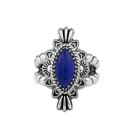 Sterling Silver Lapis Marquise Rope Ring, Sizes 5 to 10