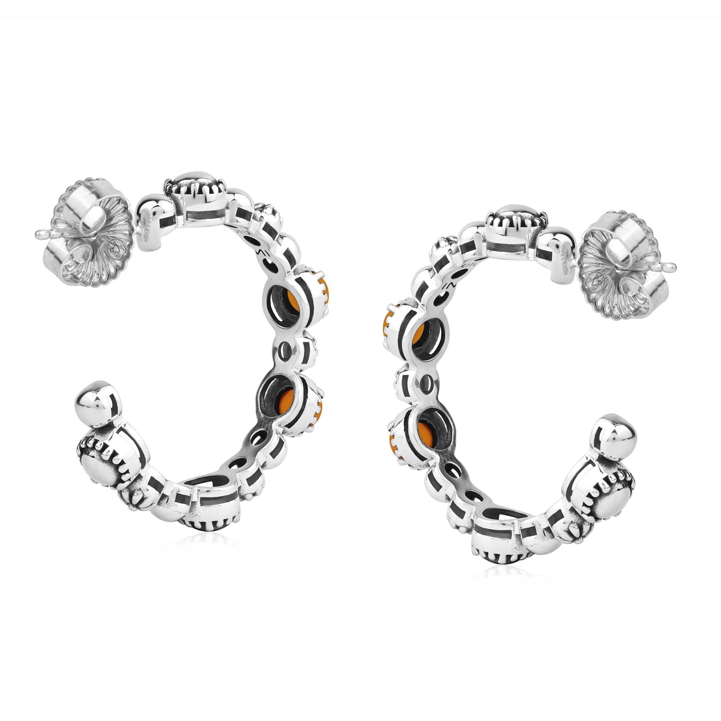 Sterling Silver Red Onyx 1 Inch Concha Hoop Earrings 