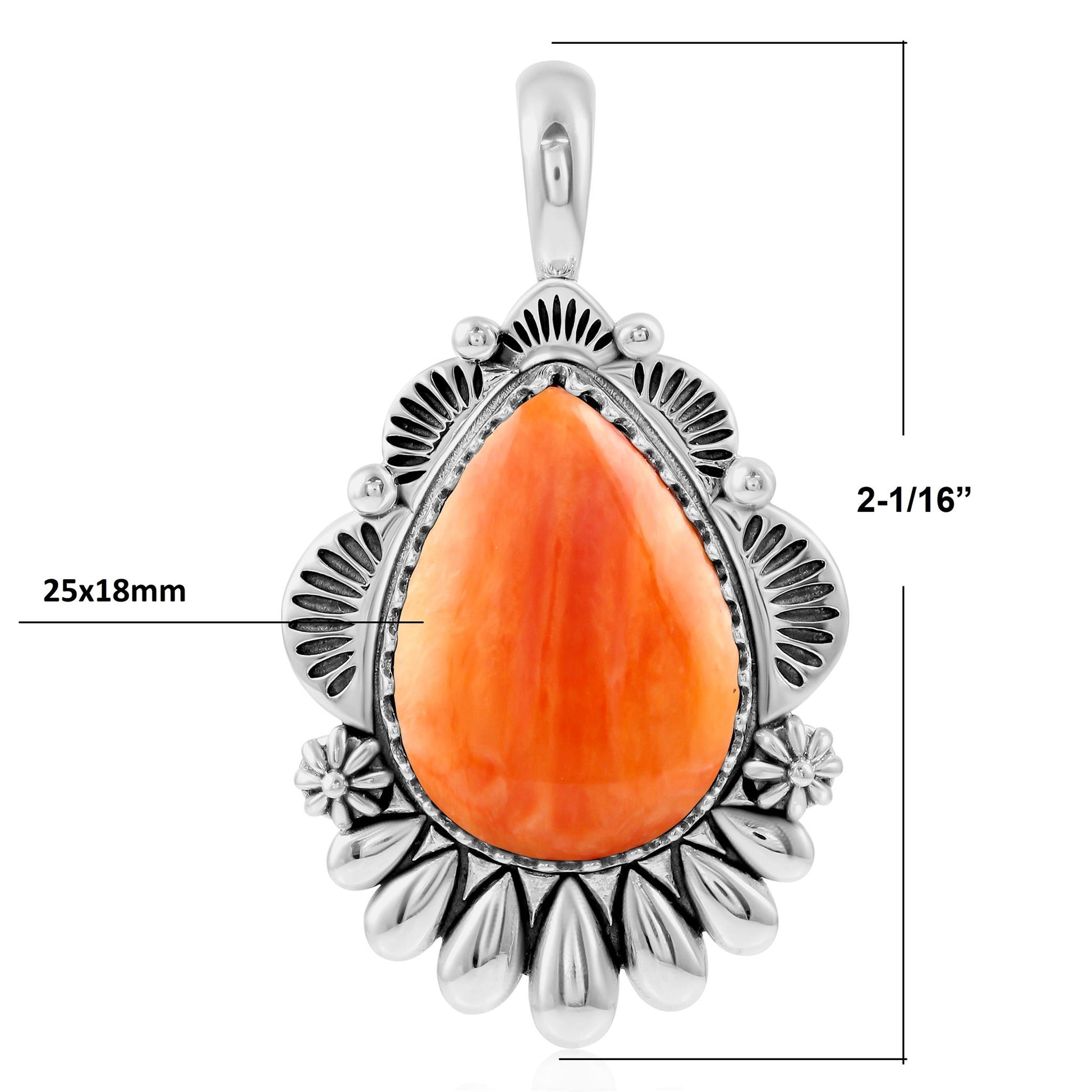 LIMITED EDITION! Sterling Silver Orange Spiny Oyster Scalloped Pear Pendant Enhancer