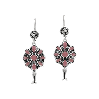  Sterling Silver Rhodonite Flower Cluster Squash Blossom Earrings