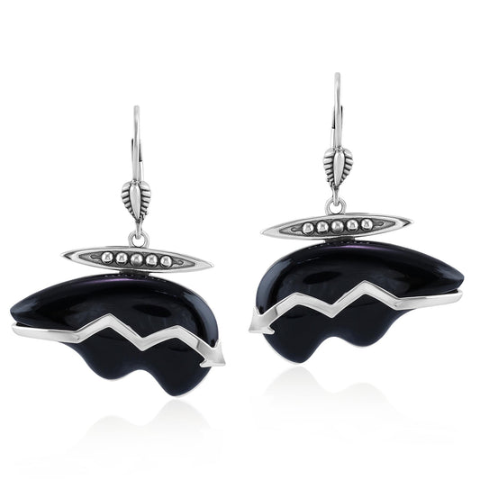 Sterling Silver Black Onyx Bear Lever Back Earrings