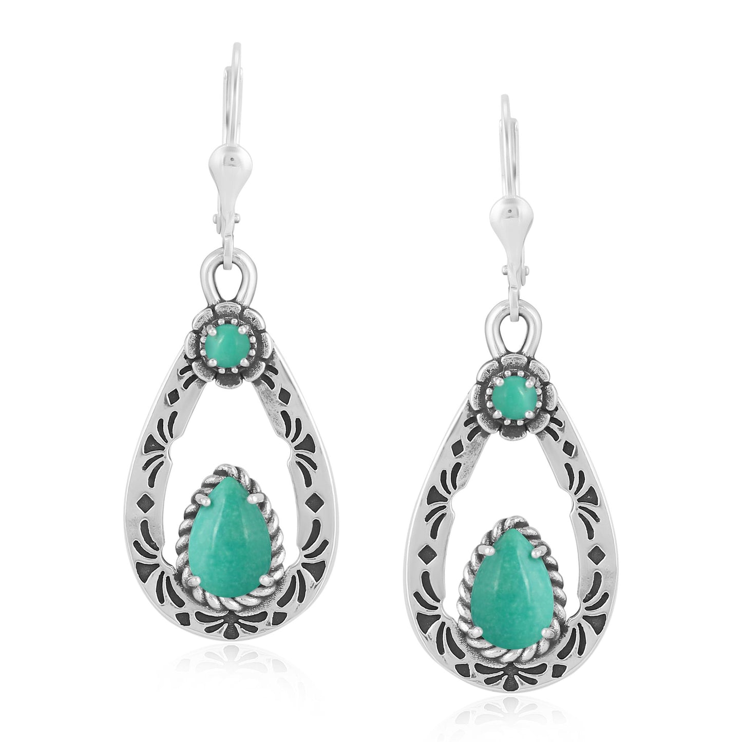 Sterling Silver Green Turquoise Teardrop Dangle Earrings