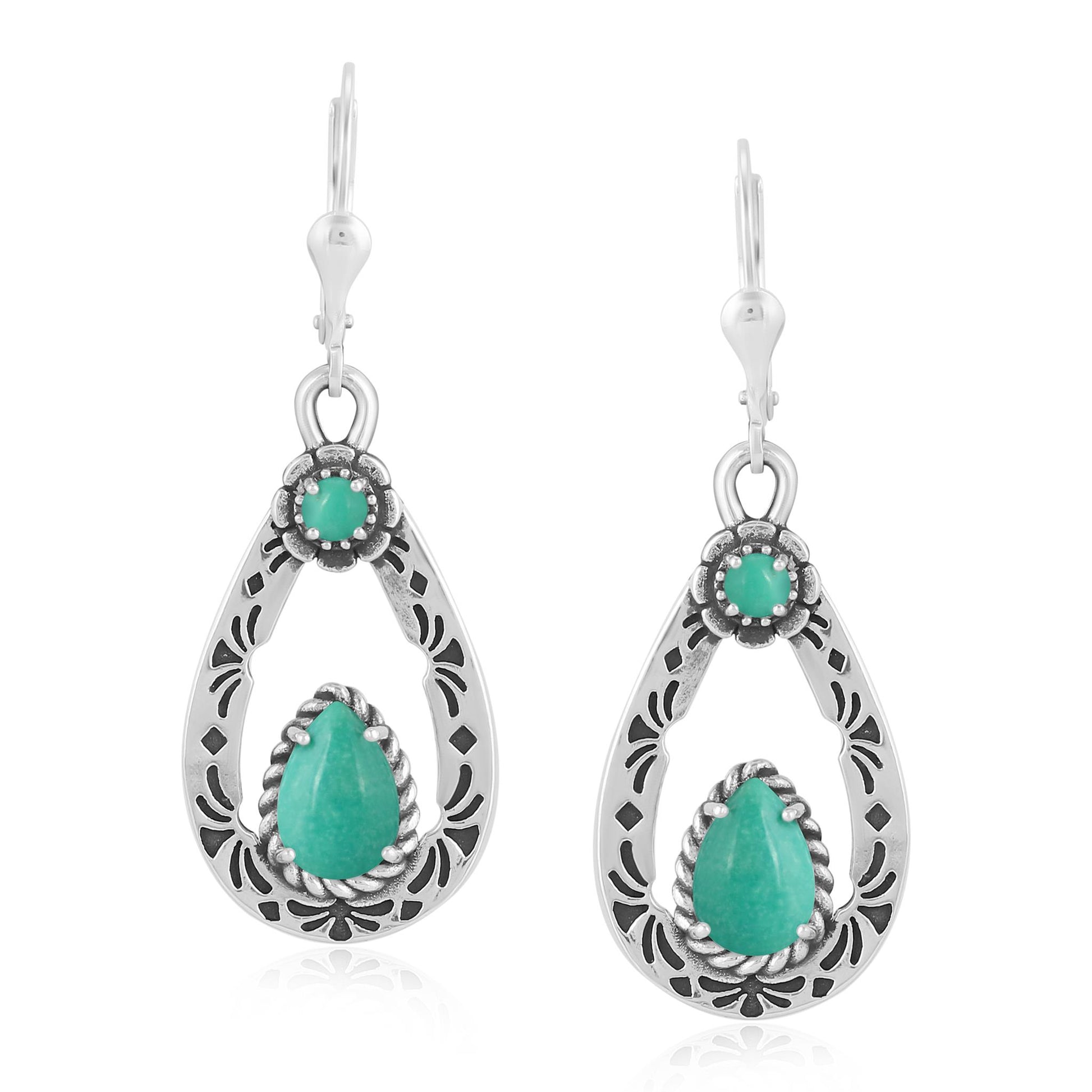 Sterling Silver Green Turquoise Teardrop Dangle Earrings